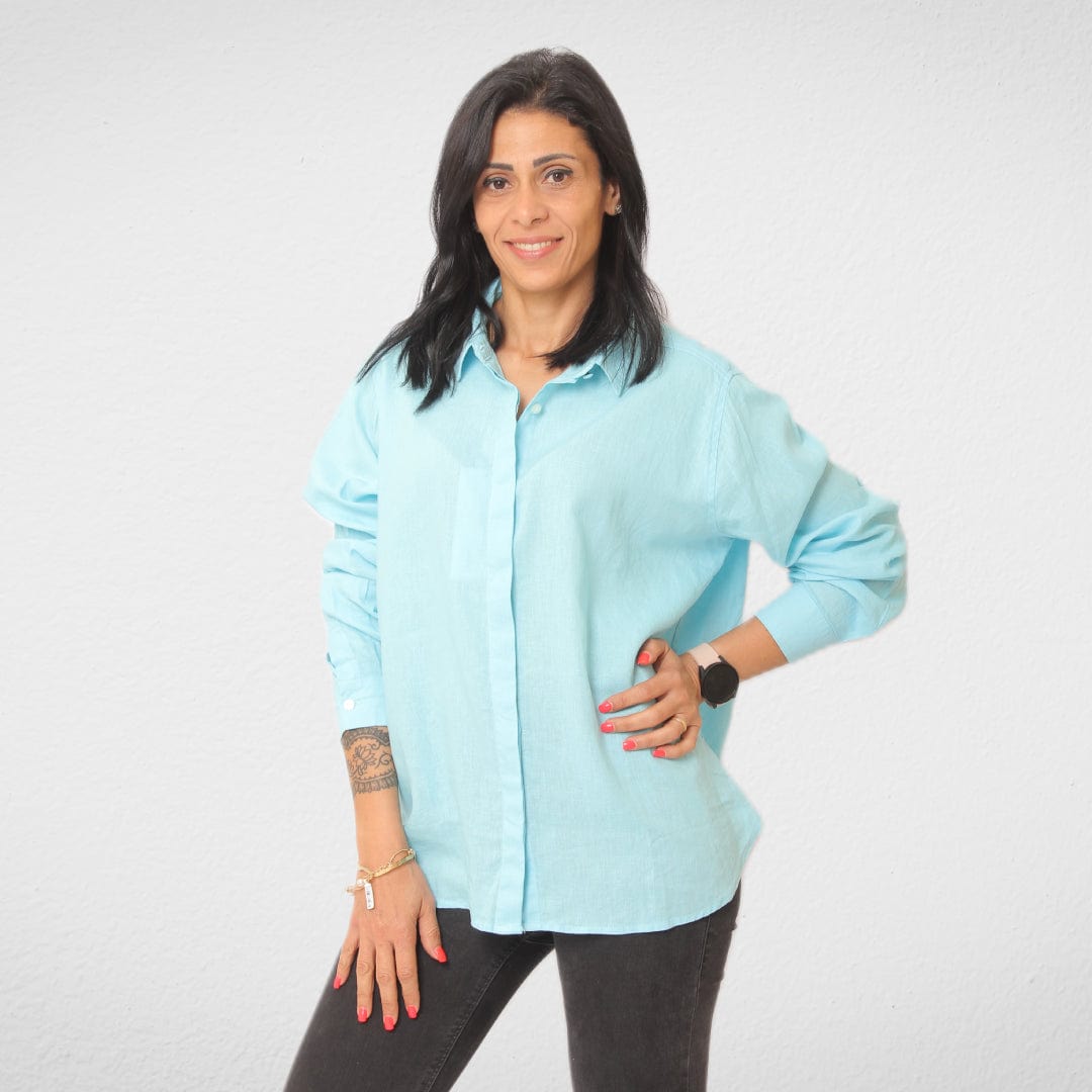 Women Summer 23 Women Shirts Women Shirt - Linen- NEW - Turquoise