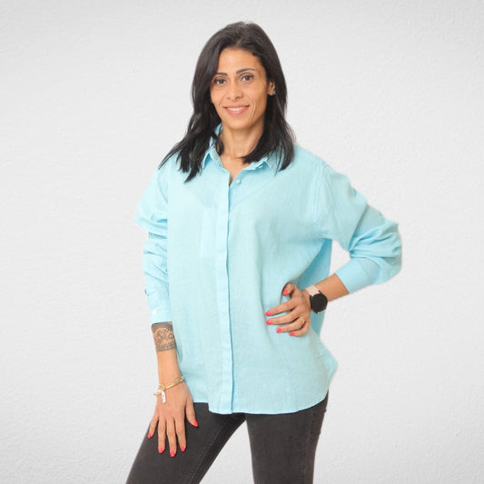 Women Summer 23 Women Shirts Women Shirt - Linen- NEW - Turquoise
