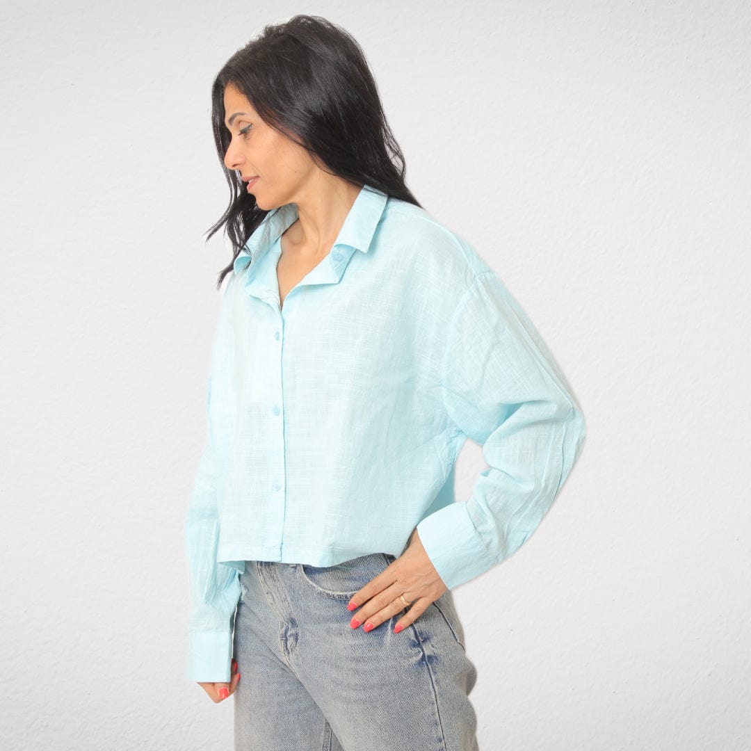 Women Summer 23 Women Shirts Women Shirt - Linen- ZAK - Baby Blue