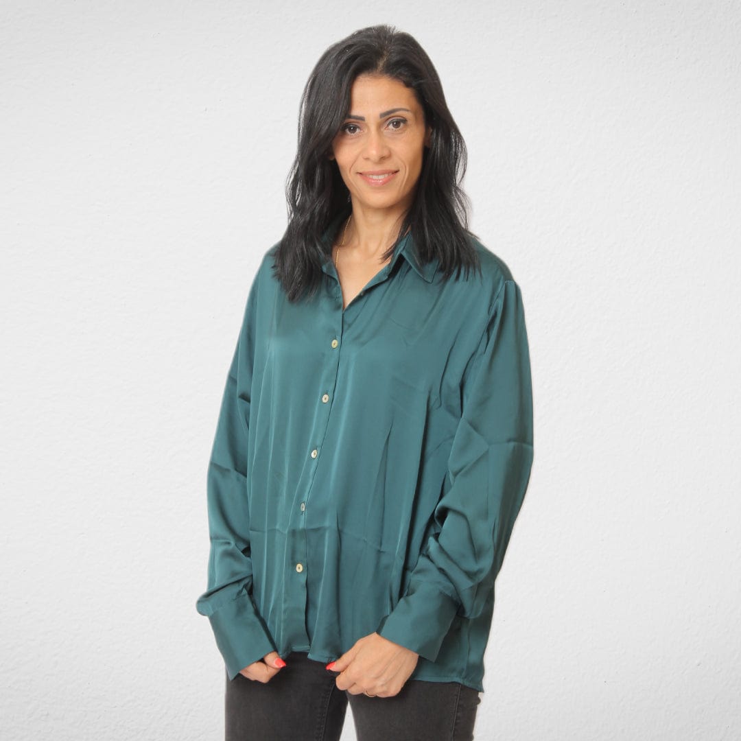 Women Summer 23 Women Shirts Women Shirt - Satin- Short - Dark Green