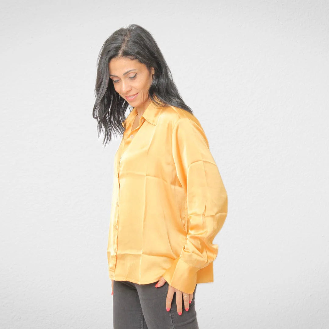 Women Summer 23 Women Shirts Women Shirt - Satin- Short - Gold