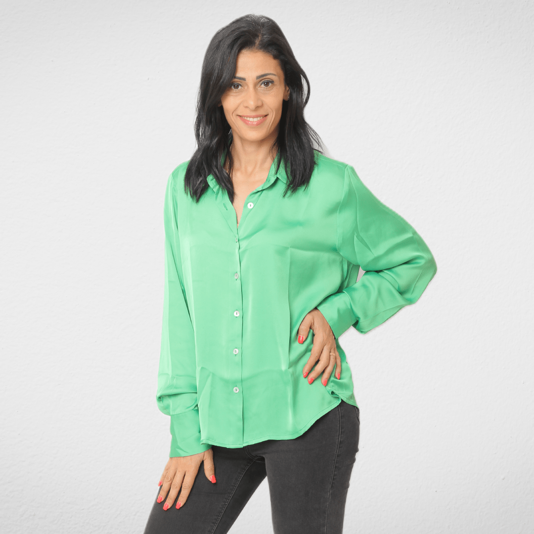 Women Summer 23 Women Shirts Women Shirt - Satin- Short - Green
