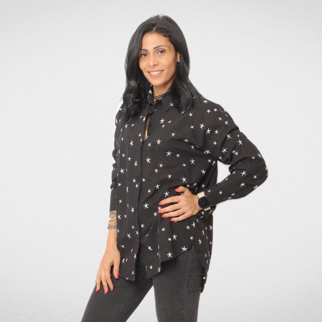 Women Summer 23 Women Shirts Women Shirt - Stars - Curvy (Black)