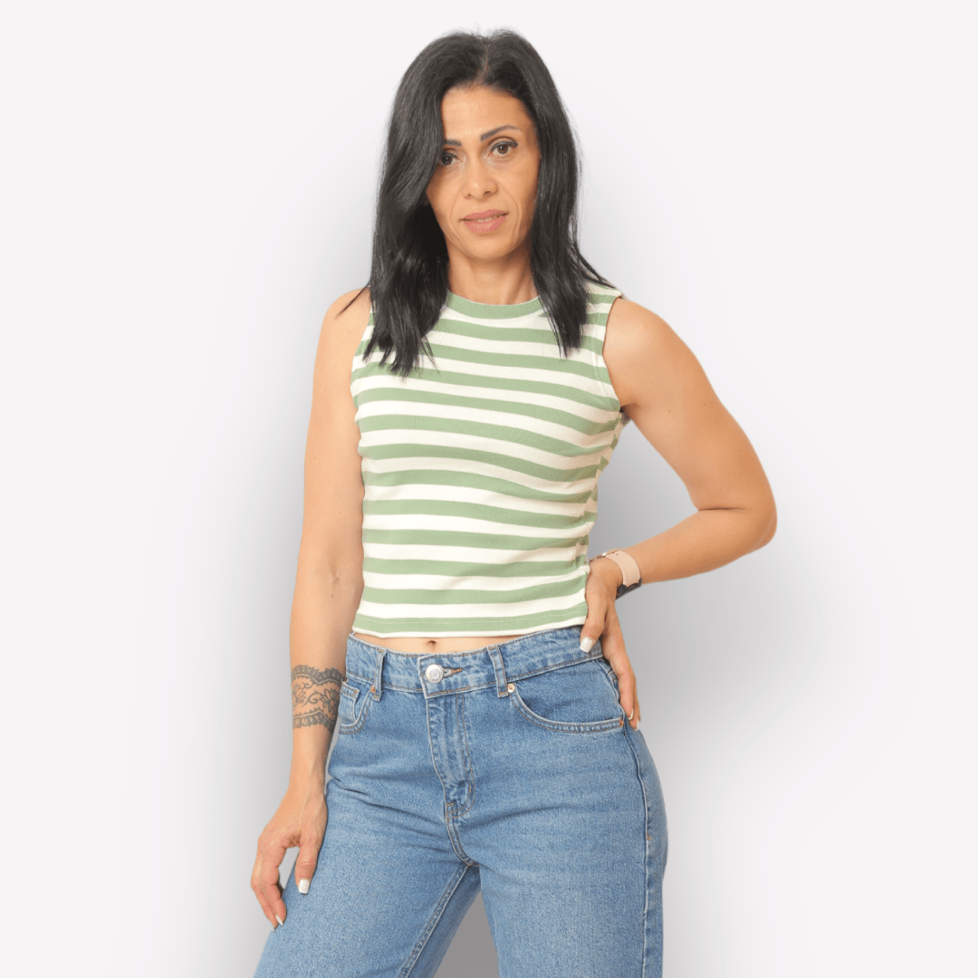 Women Summer 23 Women Tshirt Basic Crop-top NEW - Green
