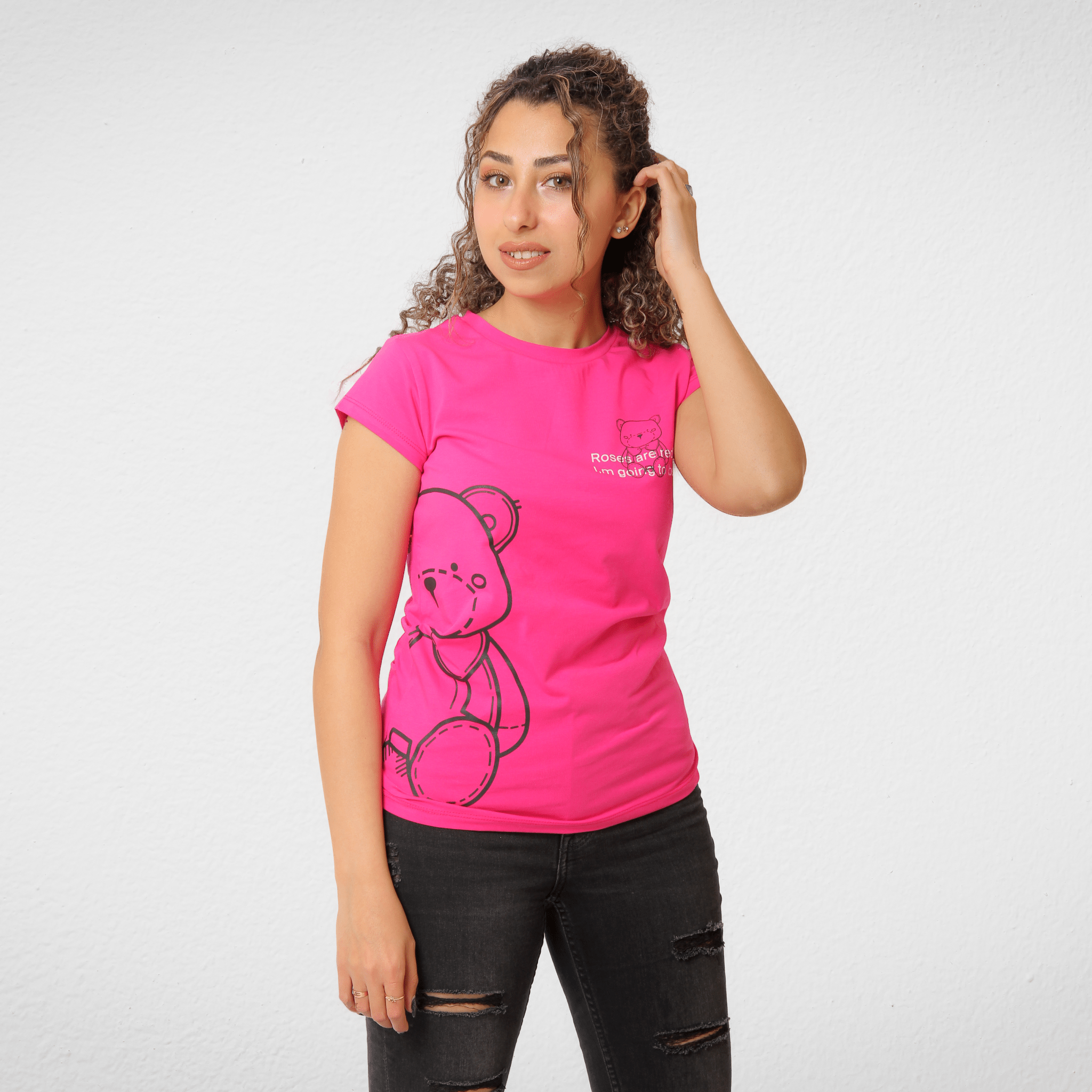 Women Summer 23 Women Tshirt Women Tshirt - تصنيع محلي - "Bear" - Fuchsia