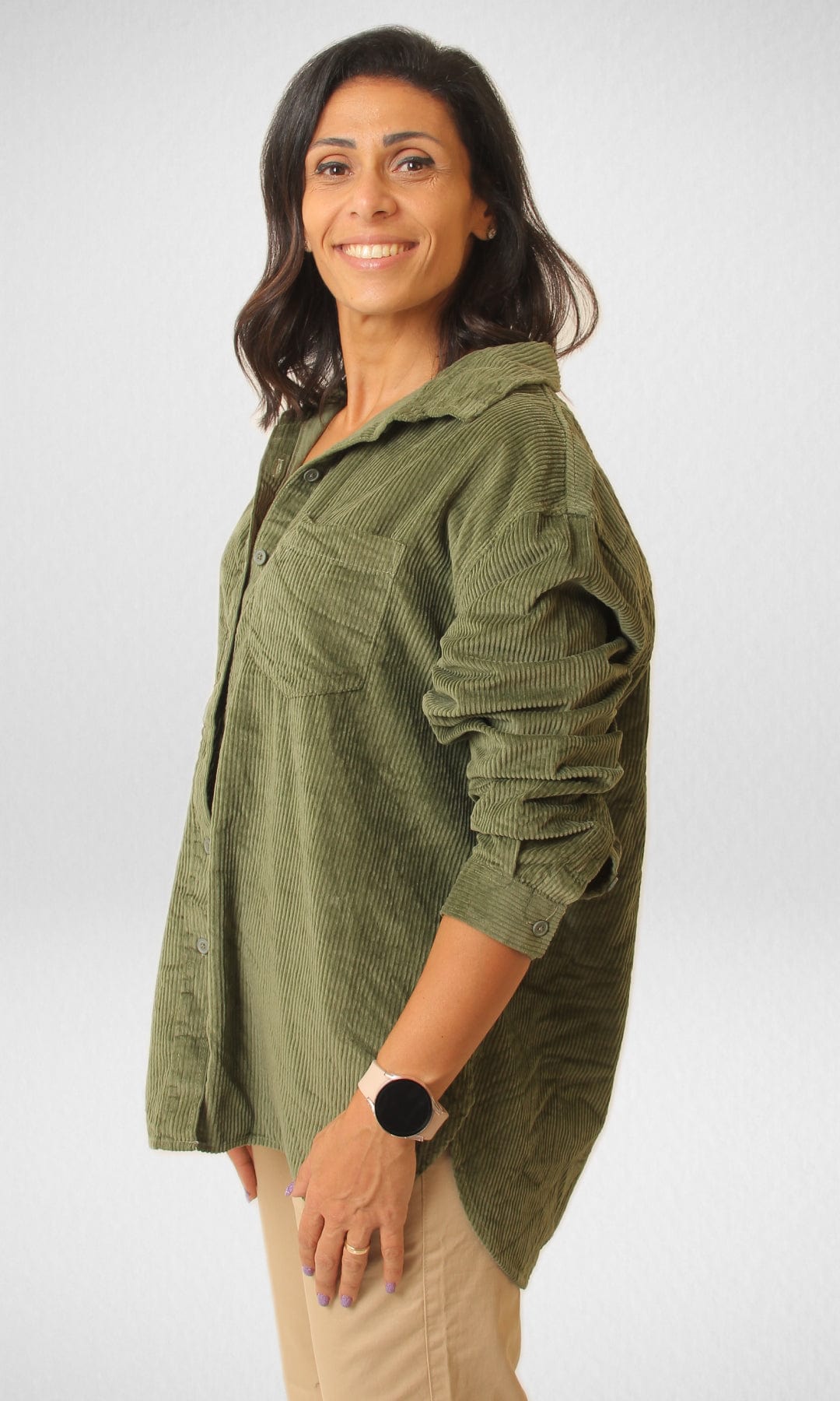 Women Winter 24 Summer Sale 23 AE Women Velvet Shirt- Olive Oil