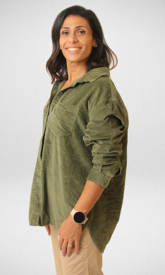 Women Winter 24 Summer Sale 23 AE Women Velvet Shirt- Olive Oil