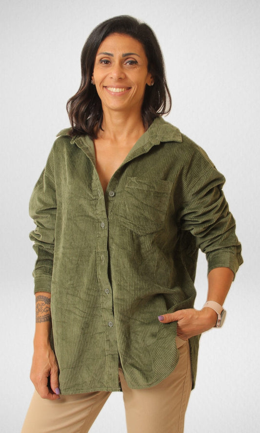 Women Winter 24 Summer Sale 23 AE Women Velvet Shirt- Olive Oil