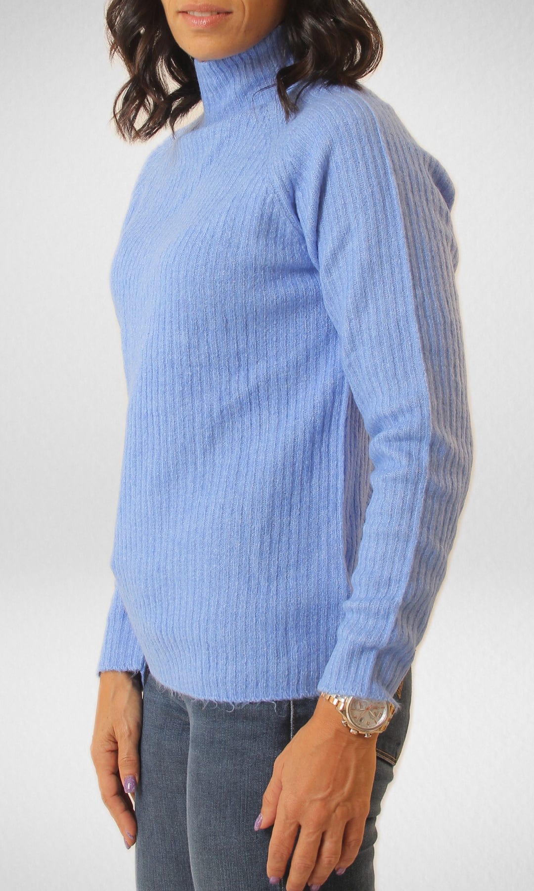 Amisu High Collar Women Pullover Blue