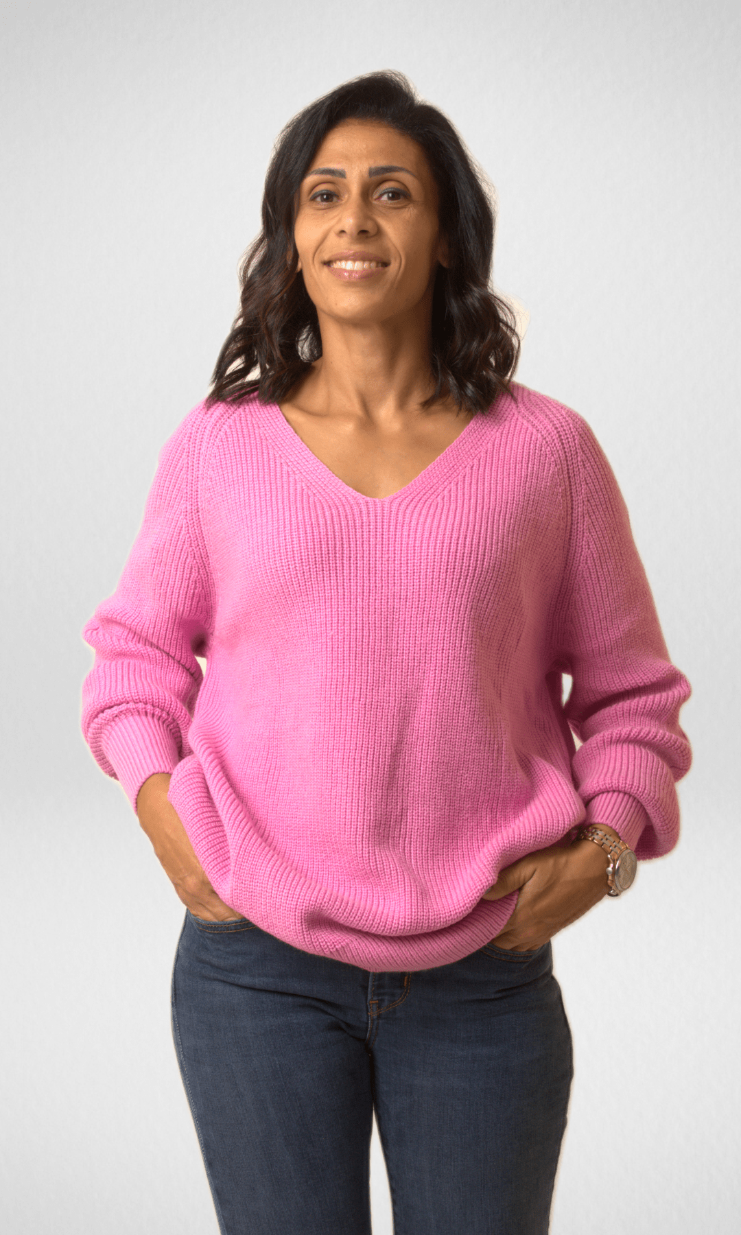 Women Winter 24 Summer Sale 23 J&J V-Neck Women Pullover - Pink