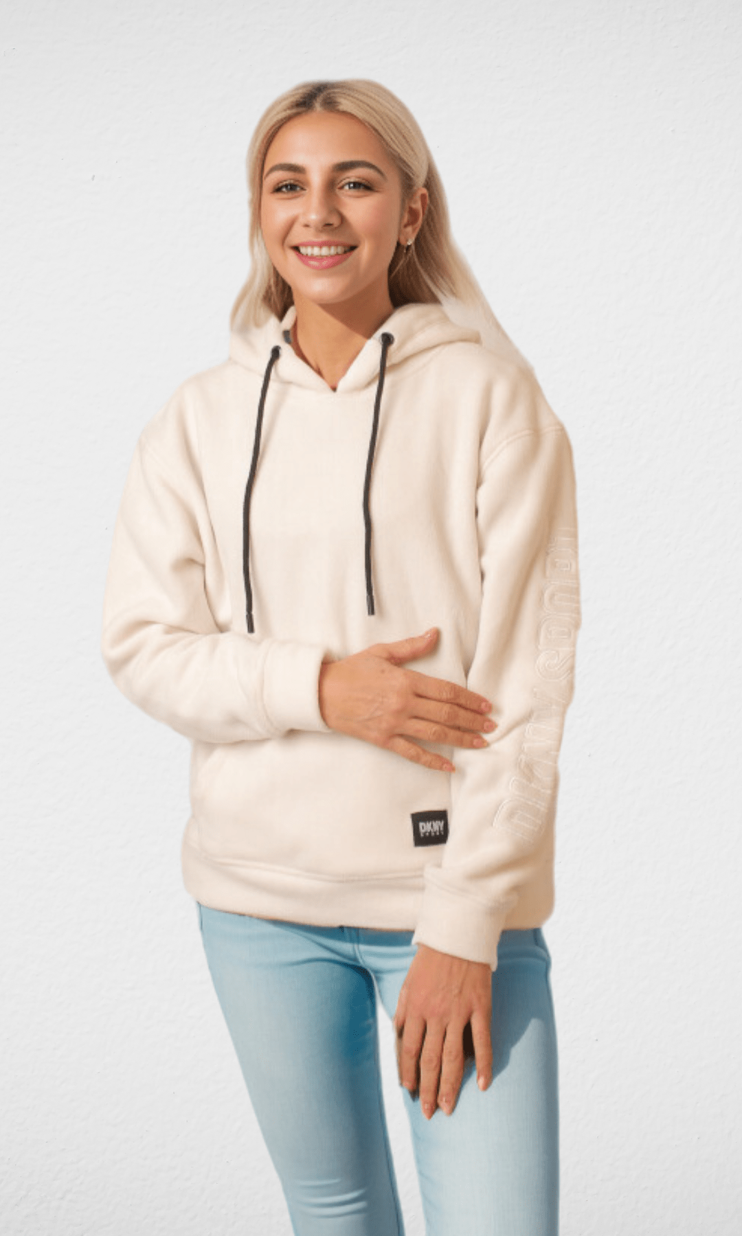 Women Winter 24 Summer Sale 23 (ORIGINAL) DKNY Hoodie With Side Logo - White