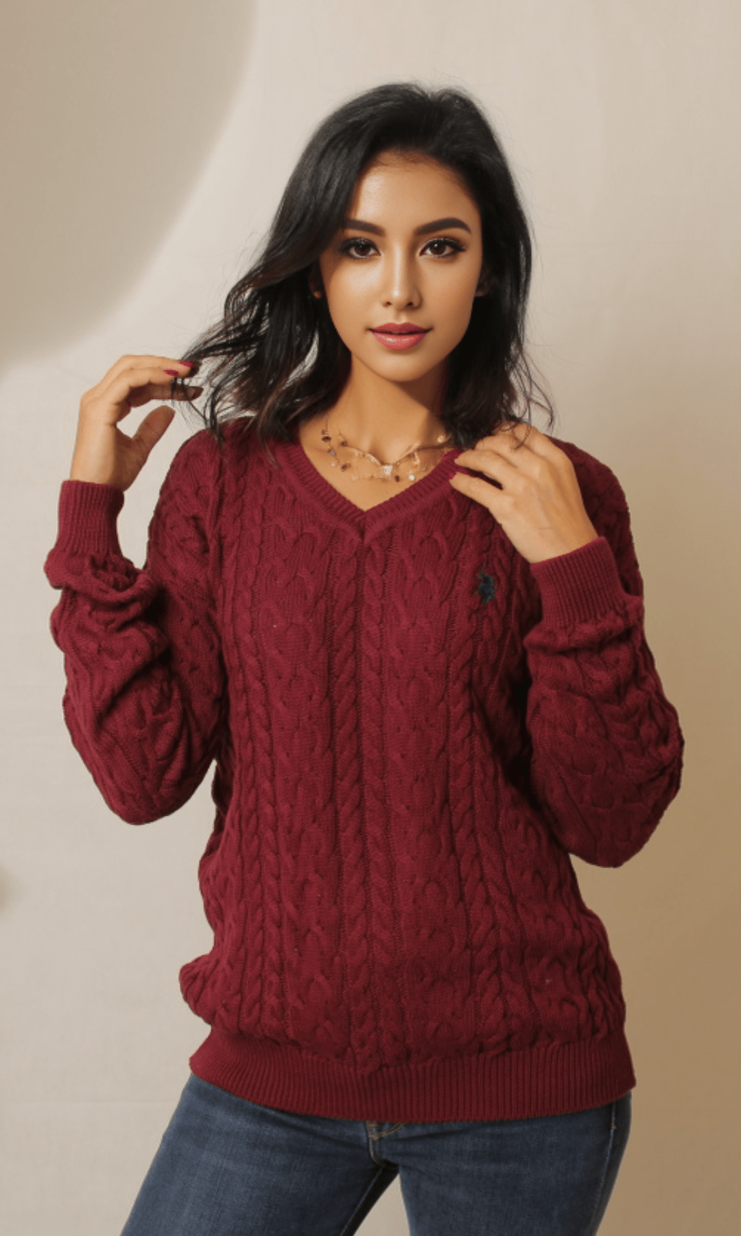 Women Winter 24 Summer Sale 23 USP Pullover V-Neck - Burgundy