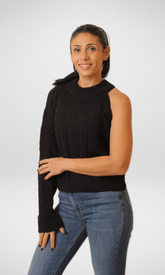 Women Winter 24 Summer Sale 23 Women One Shoulder Pullover (Black)