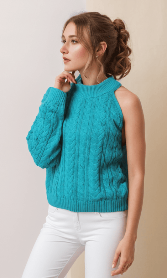 Women Winter 24 Summer Sale 23 Women One Shoulder Pullover (Blue)