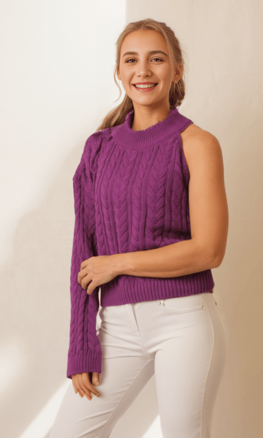 Women Winter 24 Summer Sale 23 Women One Shoulder Pullover (Purple)