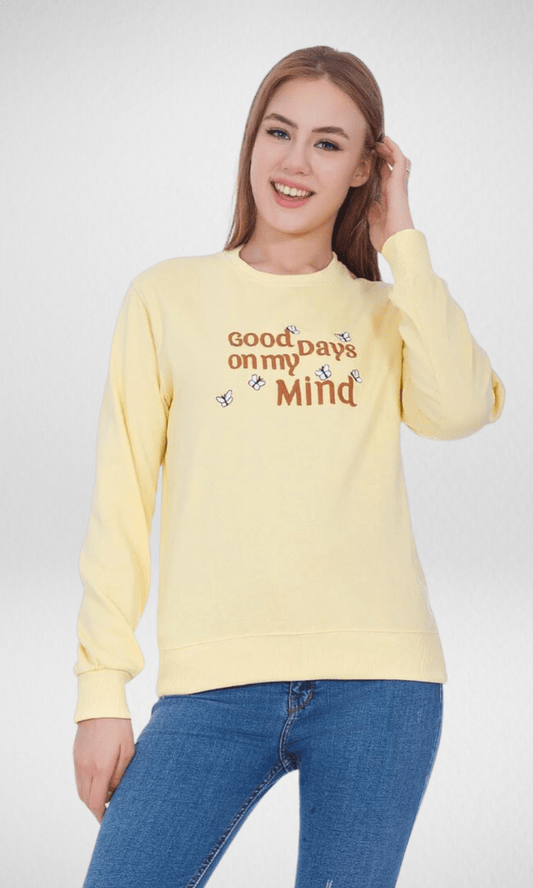 Women Winter 24 Summer Sale 23 Women Sweatshirt (Good Days) - Yellow