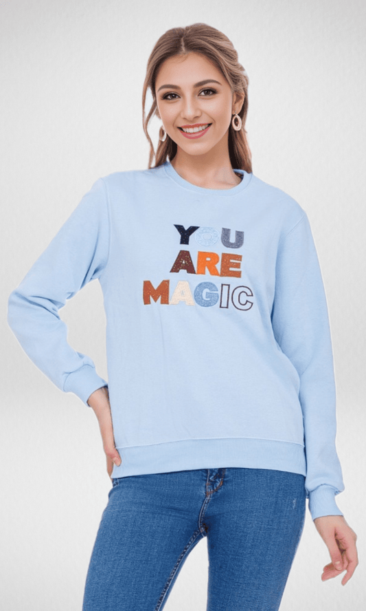 Women Winter 24 Summer Sale 23 Women Sweatshirt (You are magic) - Blue