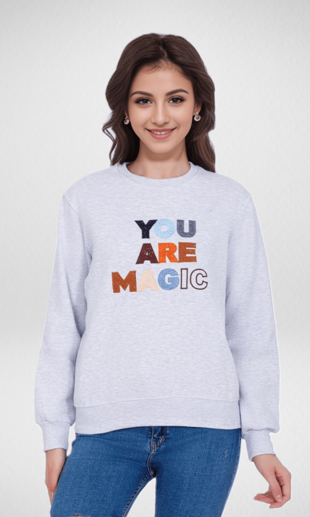 Women Winter 24 Summer Sale 23 Women Sweatshirt (You are magic) - Grey